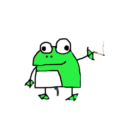 A green frog wearing spectacles and smoking a cigarette